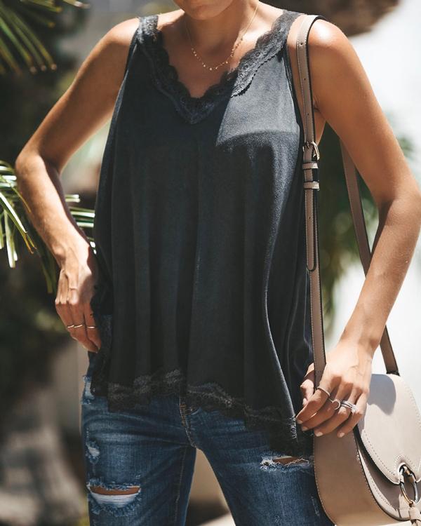 Casual  V Neck Paneled Spaghetti Solid Sexy Camis Tops #women tops - Veooy