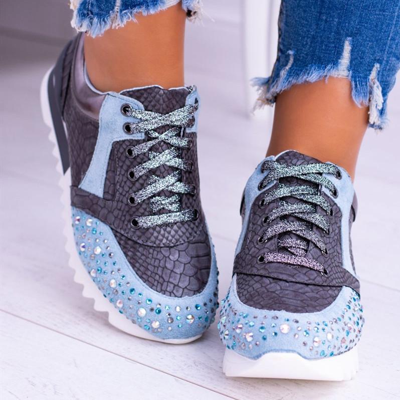 Women Shiny Lace Up Sneakers *