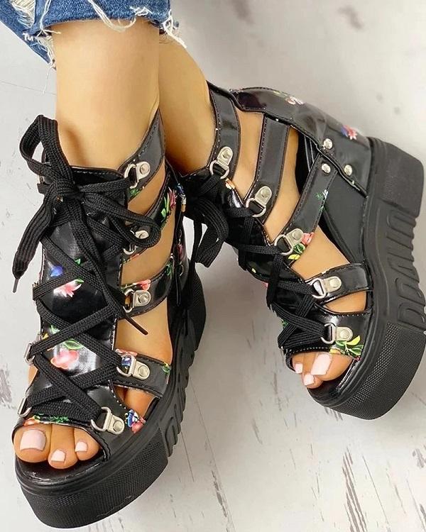*2020 Leisure Wedges Platform Shoelaces Women's Sandals - Veooy
