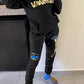 Black Casual Letter Print Patchwork Hooded Collar Long Sleeve Two Pieces
