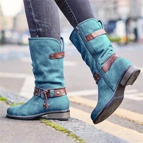 Women's Buckle Zipper Mid-Calf Boots *