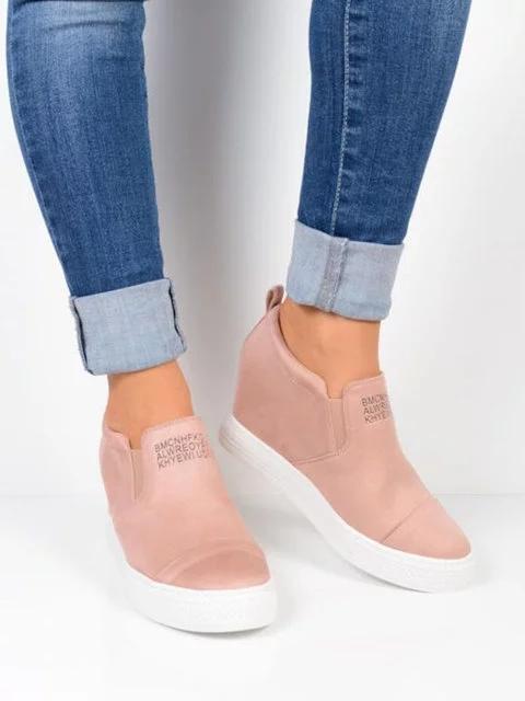 Fashion Letter Slip On Wedge Sneakers Faux Suede Wedge Heel Casual Sneakers * - Veooy