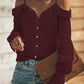 Solid Sexy Boat Neckline Long Sleeve Blouses - veooy