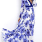 Floral Printed Deep V-neck Long Sleeves Maxi Dress - Veooy