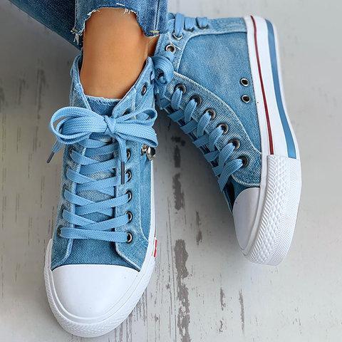 Denim Skull Punk High-top Canvas Sneakers * - Veooy