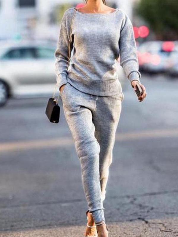 Women Leisure Round Collar Long-Sleeved Pit Sports Jumpsuit