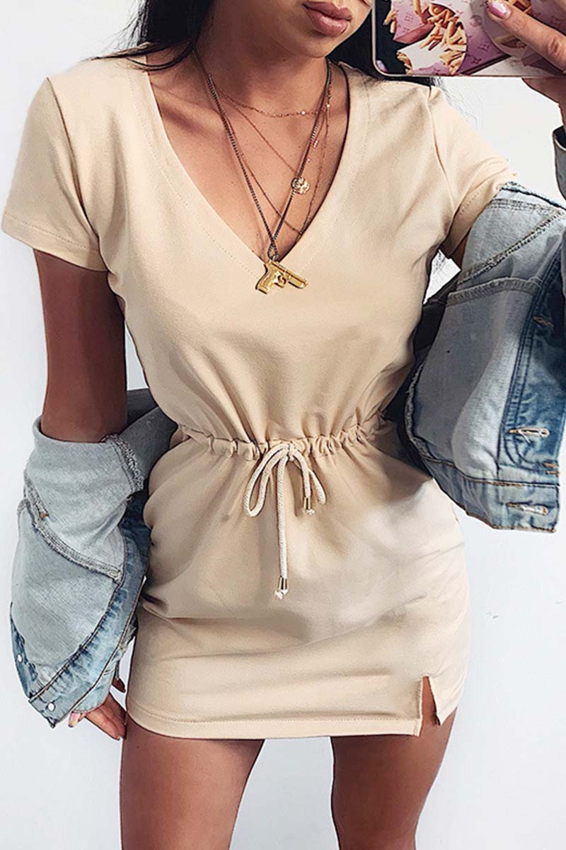 Sexy Drawstring Split V-neck Mini Dress 💖