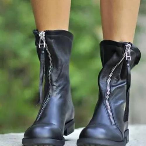 *Women's Zipper Ankle Boots Low Heel Boots - Veooy