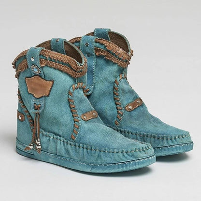 Blue Spring/Fall Faux Suede Boots - Veooy