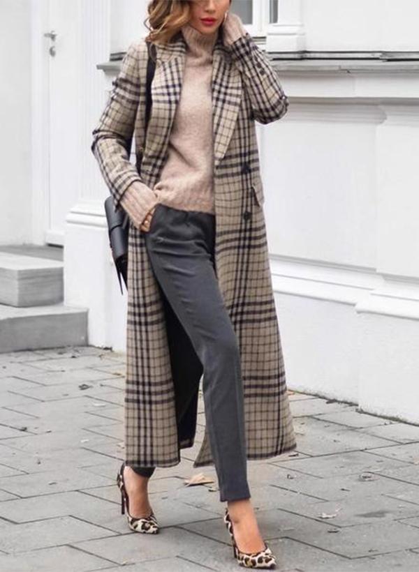 Fashion Grid Long Sleeve Overcoat - Veooy