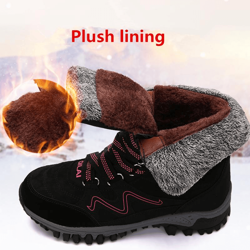 Women High Wedge Water-resistant Warm Plush Hiking Boots - veooy