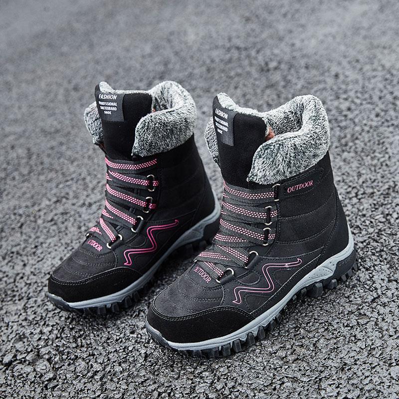 Women High Wedge Water-resistant Warm Plush Hiking Boots - veooy