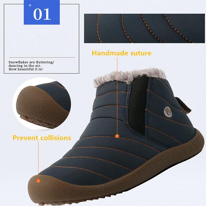 Men's Thickening Faux Fur Lining Winter Water-resistant Ankle Boots Flat - veooy