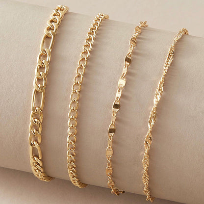Europe and America Cross Border Popular Foot Accessories Fashion Simple Chain Style Anklet Four-Piece Metal Alloy Anklet Set