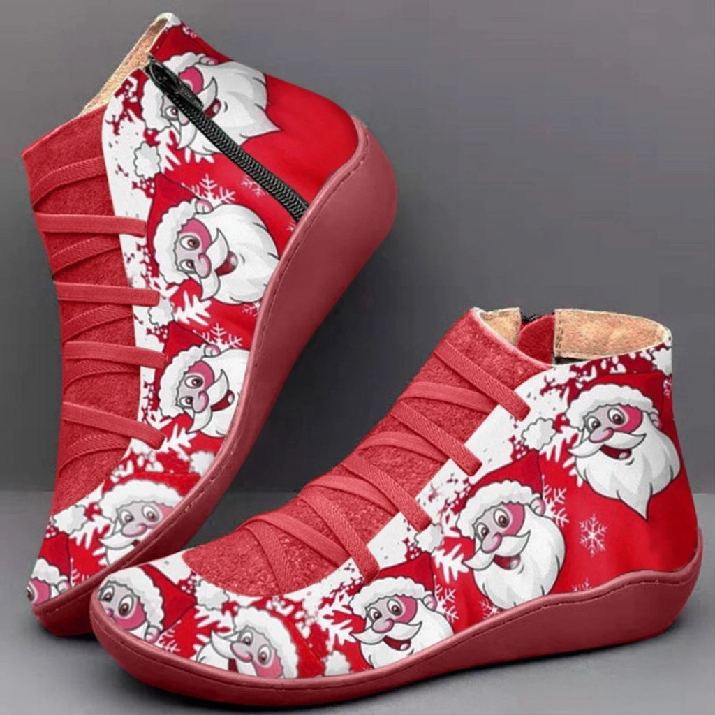*Casual  Printed Christmas Flat Martin Boots - Veooy