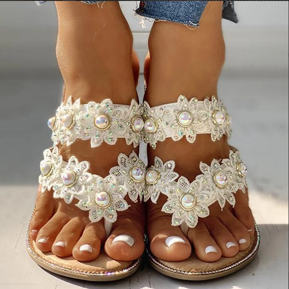 2020 New And Fashional Woman Sofiawears Studded Toe Post Flat Slipper Sandals * - Veooy