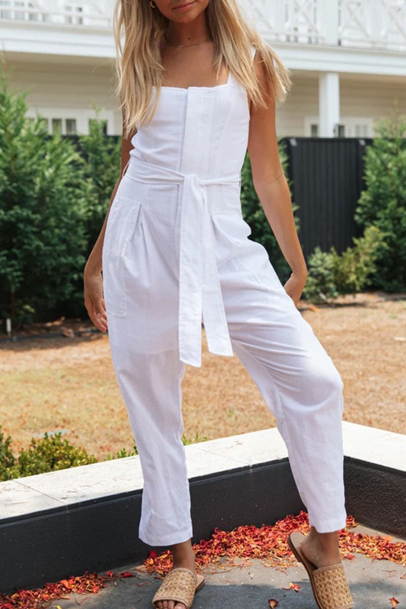 Fashion Street Solid Split Joint Square Collar Loose Jumpsuits