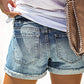 Fashion Street Patchwork Ripped Mid Waist Straight Denim Shorts