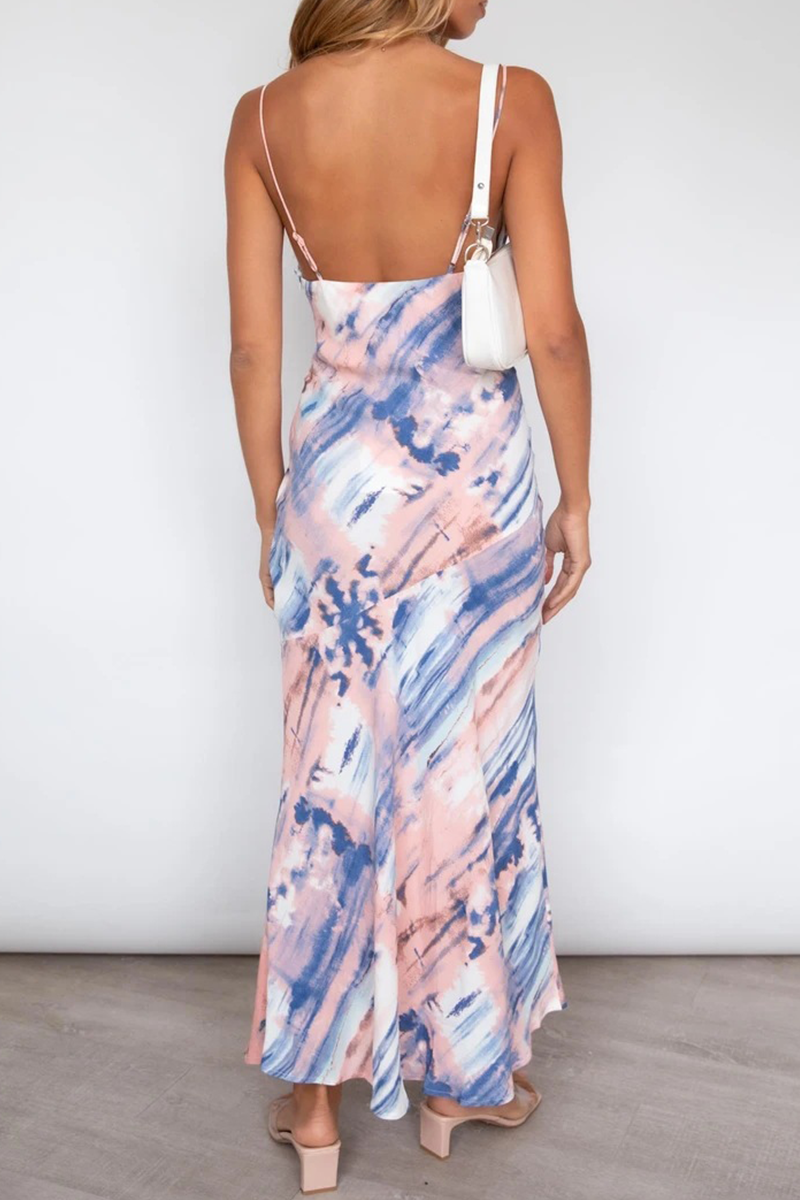 Fashion Elegant Print Slit Fold Strapless A Line Dresses