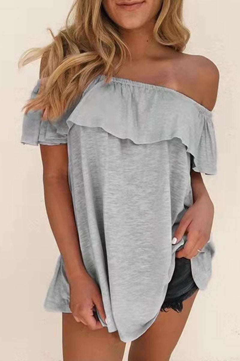 Fashion Casual Solid Split Joint Off the Shoulder T-Shirts(7 colors)