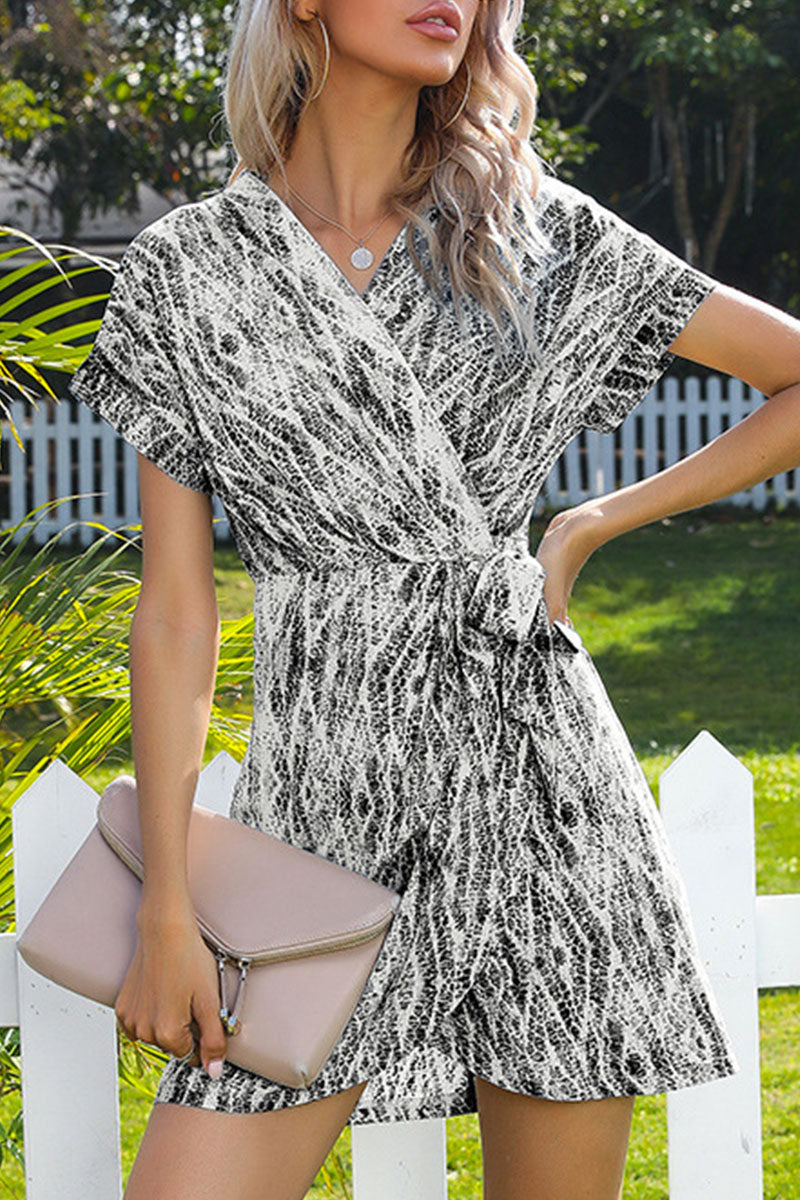 Fashion Street Print Split Joint V Neck Irregular Dresses