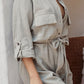 Fashion Casual Solid Split Joint Turndown Collar Loose Jumpsuits