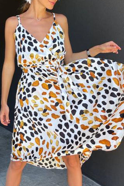 Fashion Sweet Print Split Joint V Neck Irregular Dress Dresses
