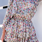 Fashion Elegant Print Split Joint Flounce O Neck Waist Skirt Dresses