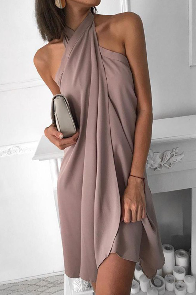 Fashion Elegant Solid Split Joint Halter Irregular Dress Dresses