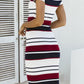 Fashion Vintage Striped Split Joint O Neck A Line Dresses