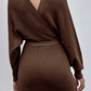 Elegant Solid With Belt V Neck Waist Skirt Dresses - Veooy