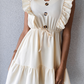 Casual Elegant Solid Buckle Flounce V Neck Waist Skirt Dresses - Veooy