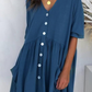 Casual Solid Pocket Buckle V Neck A Line Dresses - Veooy