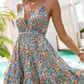 Casual  Vacation Floral Frenulum Backless Halter Waist Skirt Dresses - Veooy