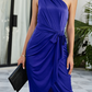 Fashion Elegant Solid Split Joint Strap Design One Shoulder Irregular Dress Dresses