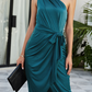 Fashion Elegant Solid Split Joint Strap Design One Shoulder Irregular Dress Dresses