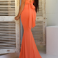 Fashion Elegant Solid Backless Strap Design Asymmetrical Collar Evening Dress Dresses