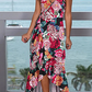 Fashion Elegant Floral Split Joint Flounce V Neck Irregular Dress Dresses(4 colors)