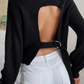 Fashion Casual Solid Hollowed Out Strap Design O Neck Tops Sweater