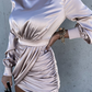 Fashion Elegant Solid Split Joint Fold Mandarin Collar Wrapped Skirt Dresses(3 colors)