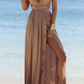 Fashion Elegant Solid Frenulum Backless Slit V Neck Evening Dress Dresses