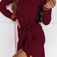Fashion Elegant Solid With Belt  O Neck Long Sleeve Dresses（3 colors）