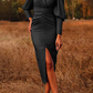 Fashion Elegant Solid Slit Fold V Neck Dresses（3 colors）