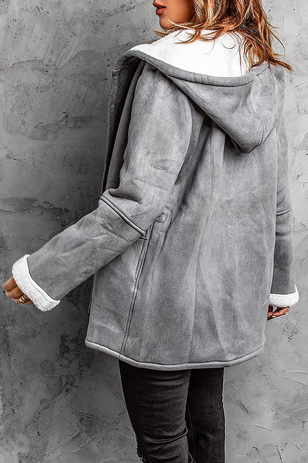 Fashion Casual Patchwork Buckle Hooded Collar Outerwear