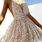 Fashion Elegant Solid Sequins Backless V Neck Evening Dress Dresses