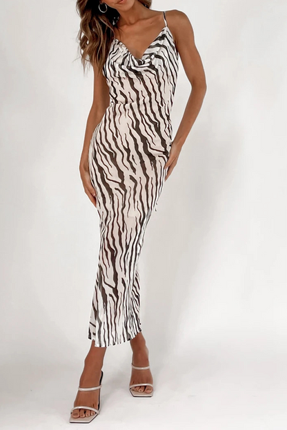 Sexy Animal Print Leopard Split Joint Spaghetti Strap Pencil Skirt Dresses