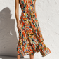 Fashion Print Split Joint Spaghetti Strap Cake Skirt Dresses