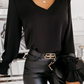 Fashion Solid Lace Backless V Neck Tops