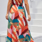 Fashion Print Split Joint Halter Cake Skirt Dresses