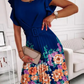 Fashion Print Flounce O Neck Cake Skirt Dresses(3 colors)